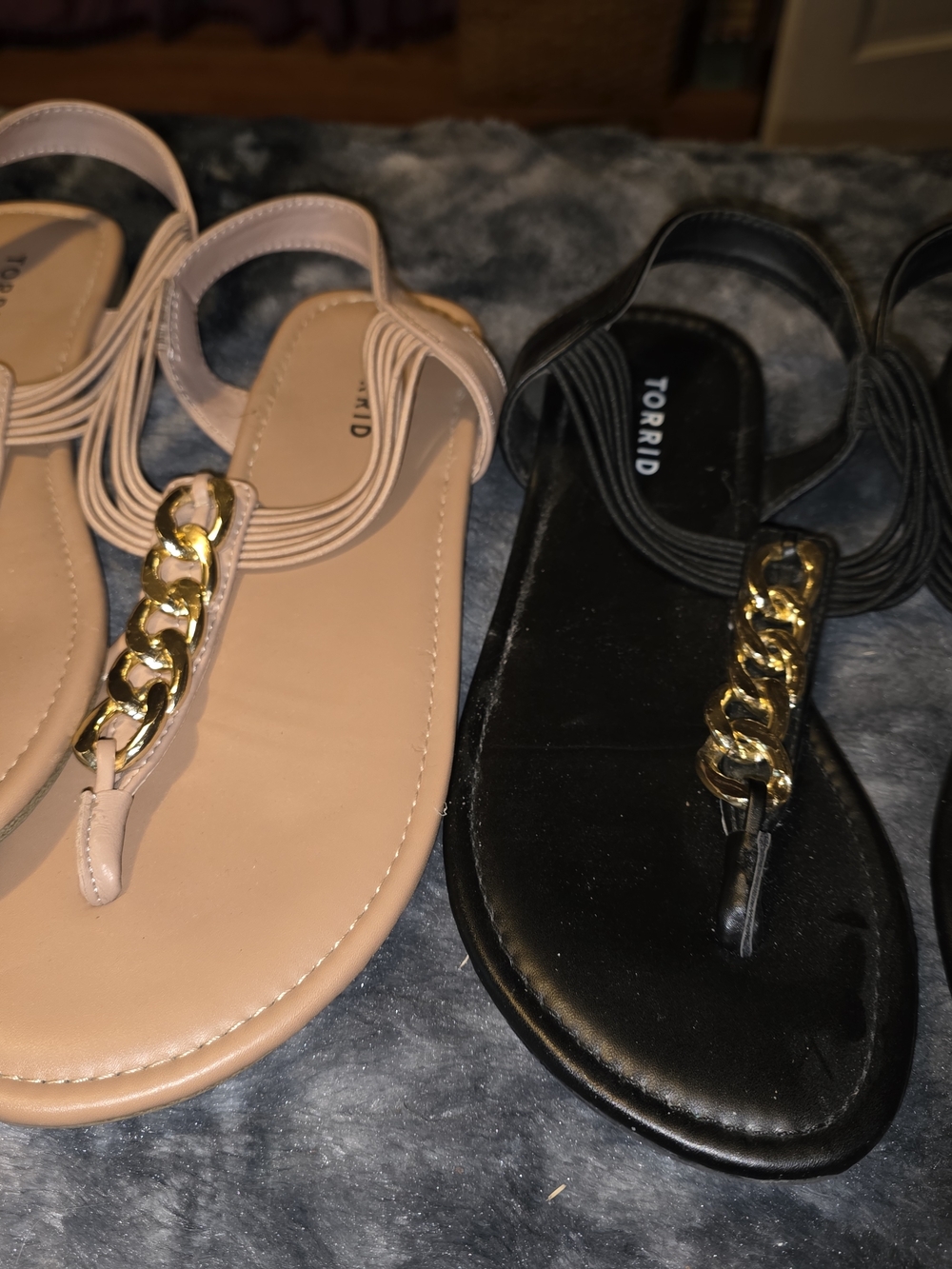 Torrid Gold-Chain Thong Sandals in Black and Blush